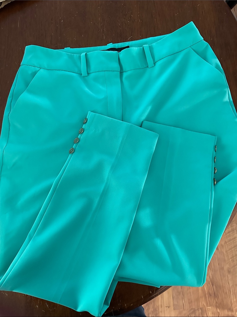 New York & Company Teal High-Waist Tailored Trousers